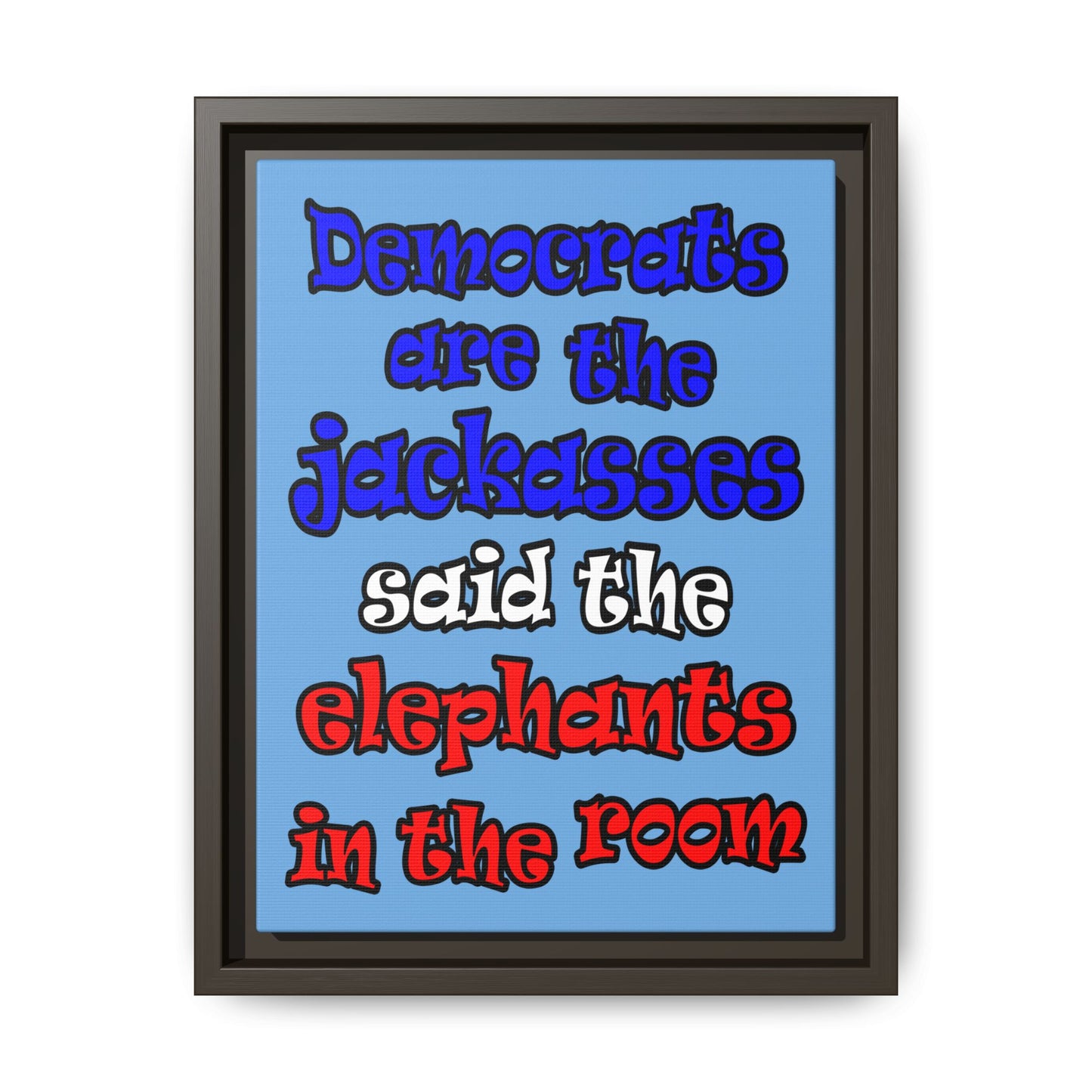 donkeys and elephants - framed canvas art (light blue)