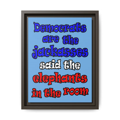 donkeys and elephants - framed canvas art (light blue)