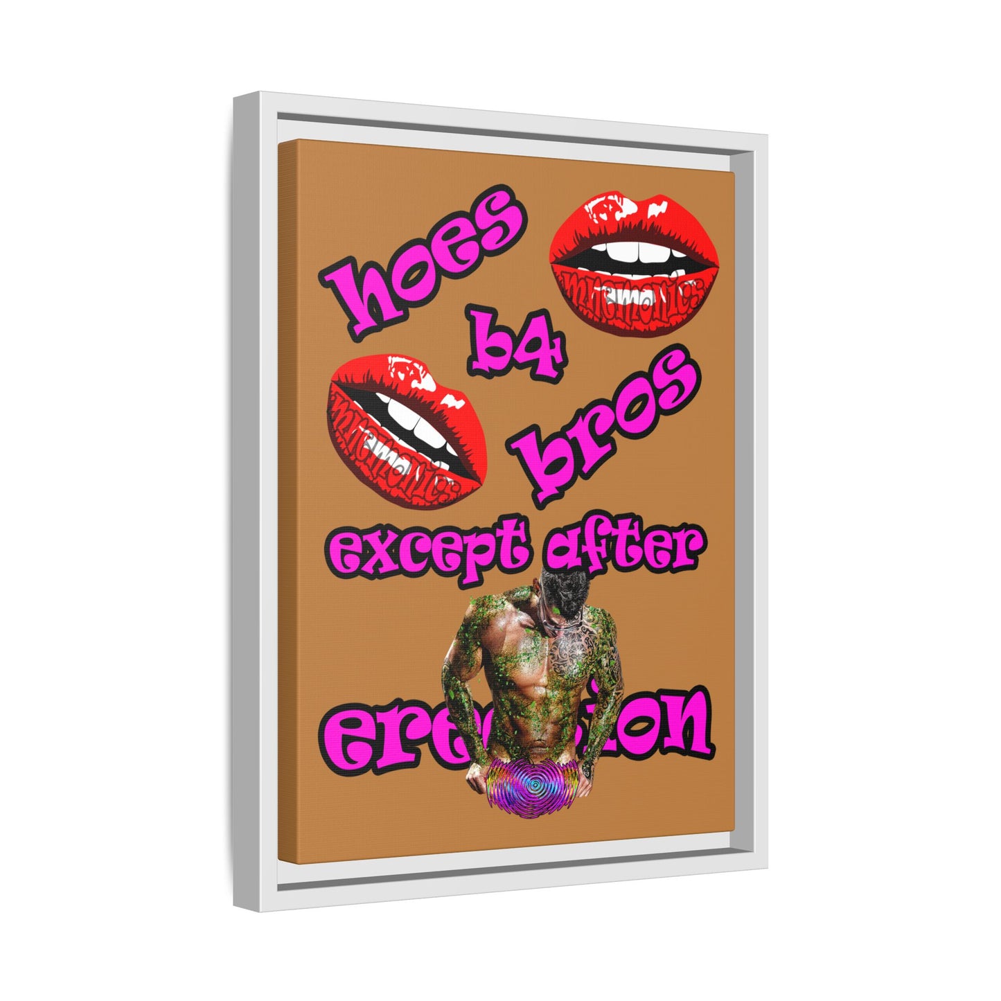 hoes b4 bros - framed canvas art (light brown)