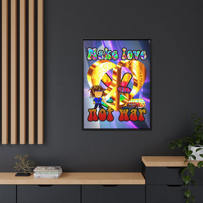 love peace - framed canvas art (grey-pink wave)