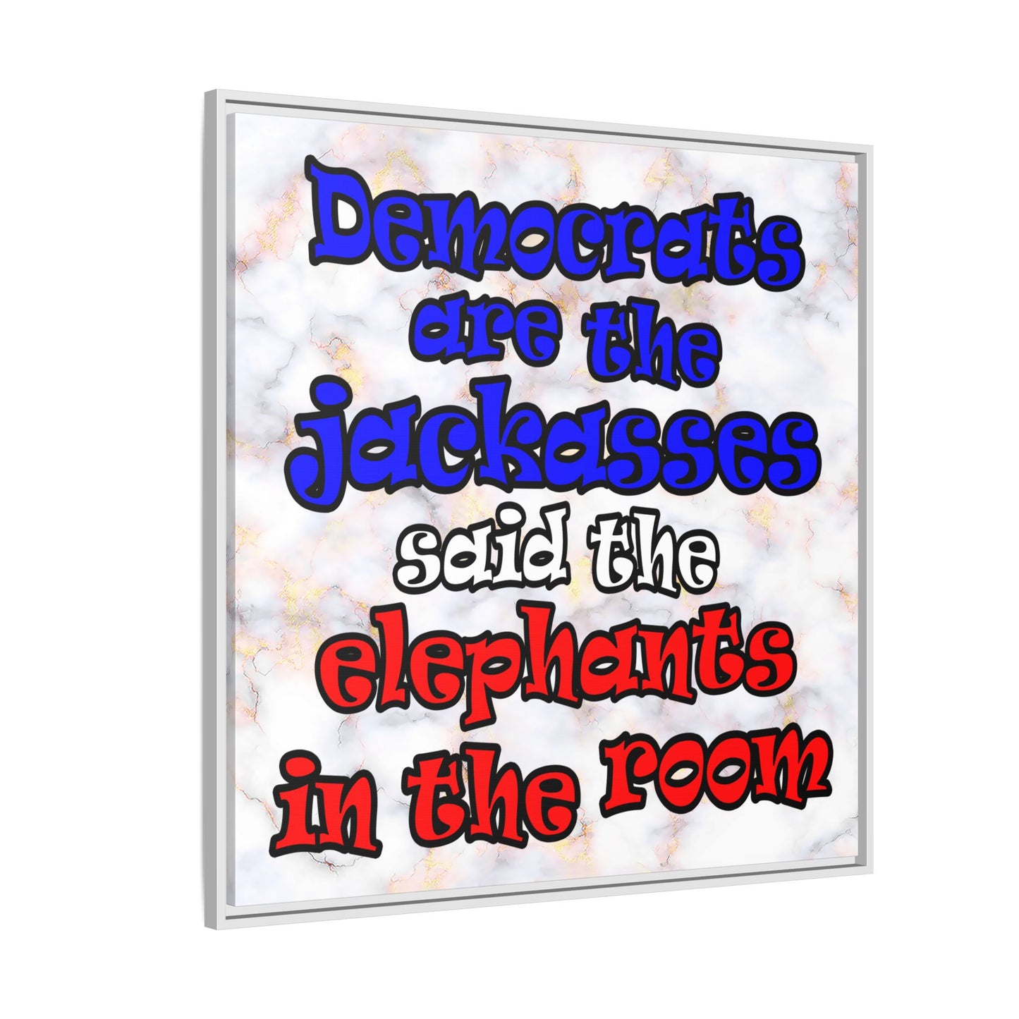 donkeys and elephants - framed canvas art (white marble)