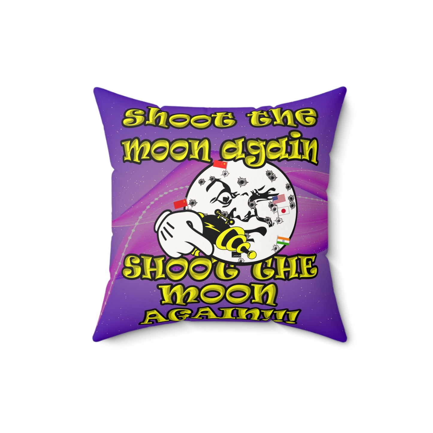 shoot the moon again - Faux Suede Square Pillow - (purple-pink wave)