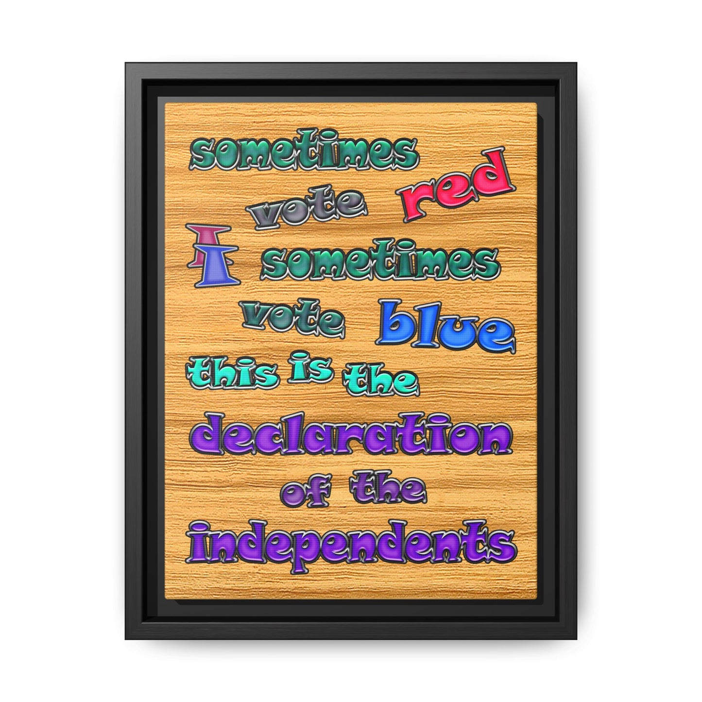 declaration of the independents - framed canvas art (butterscotch wood finish)