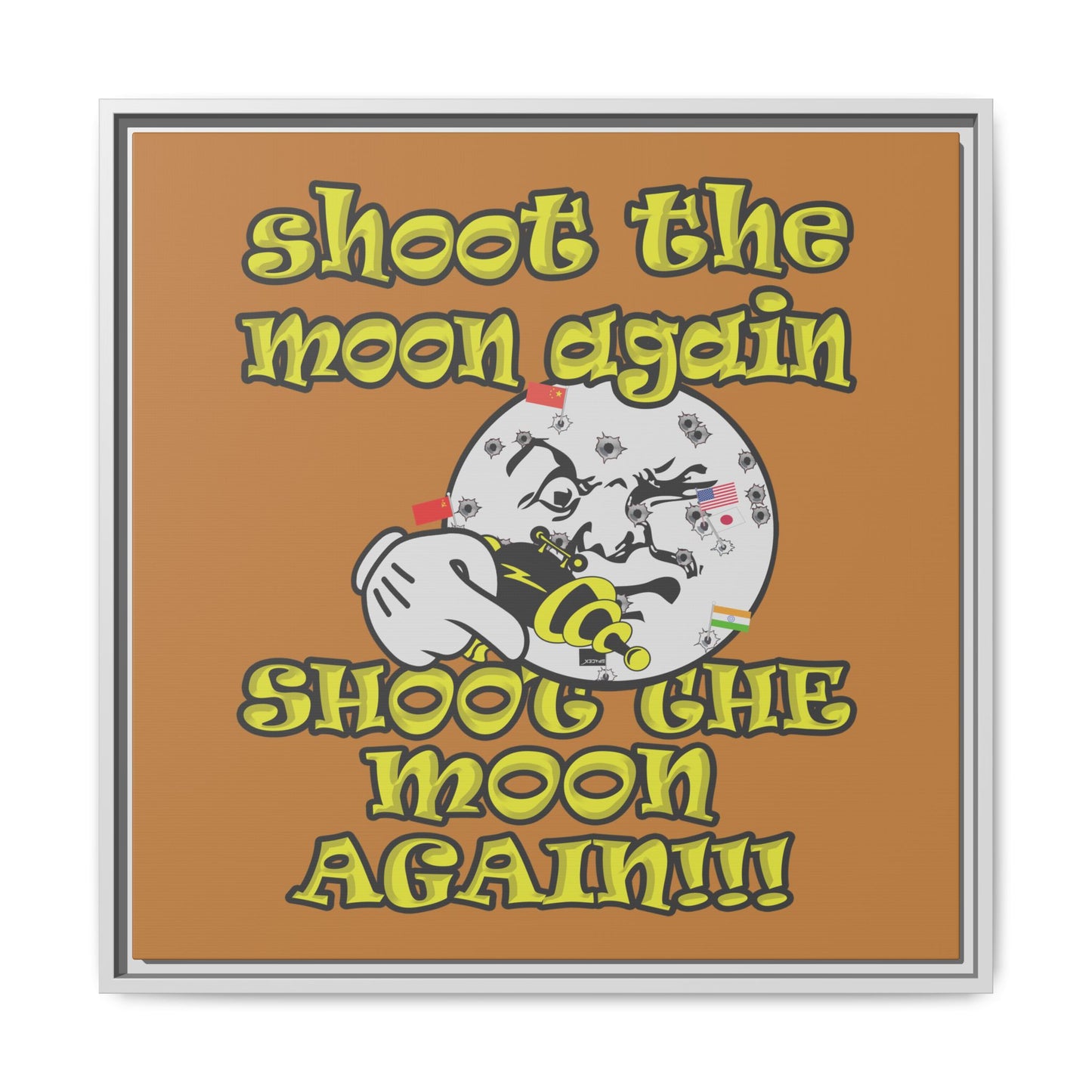 shoot the moon again - framed canvas art (light brown)