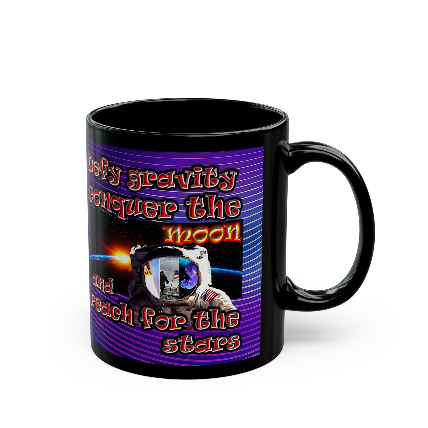 defy conquer reach - Black Mug (purple wave)