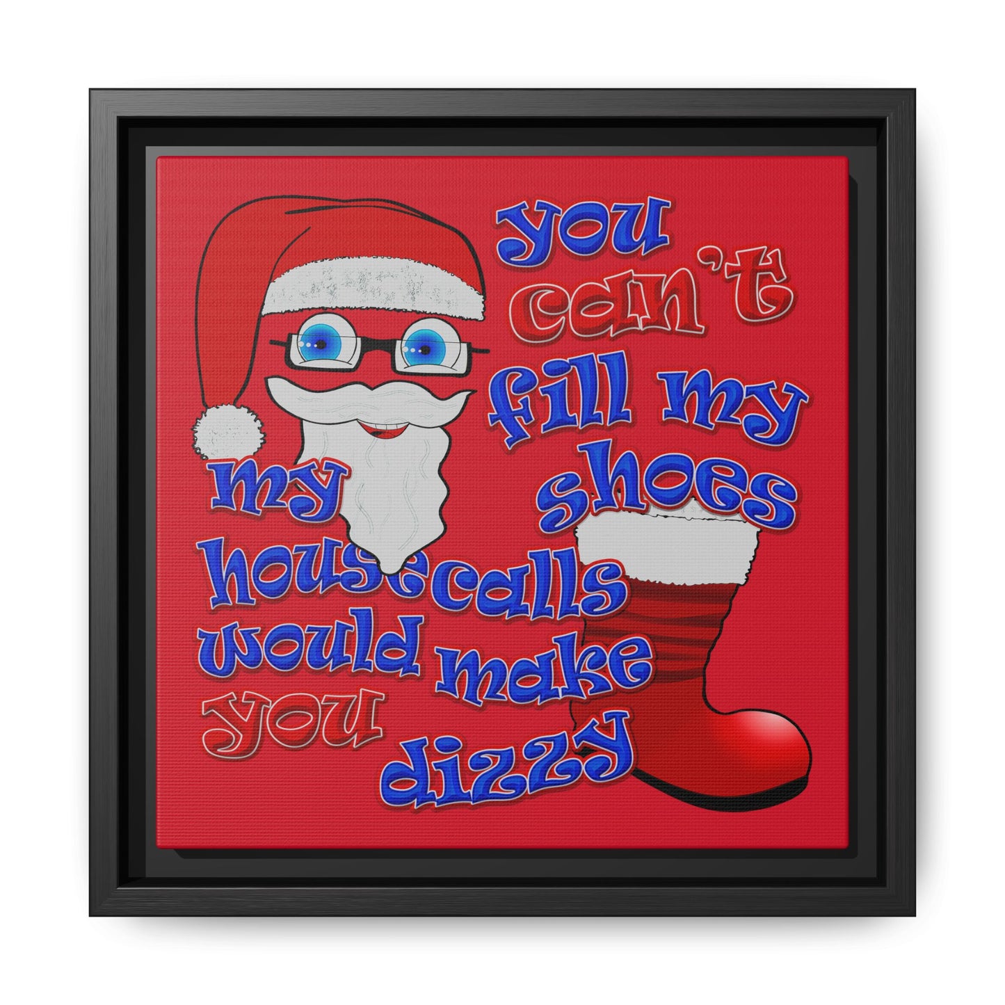 santa's shoes - framed canvas art (dark red)