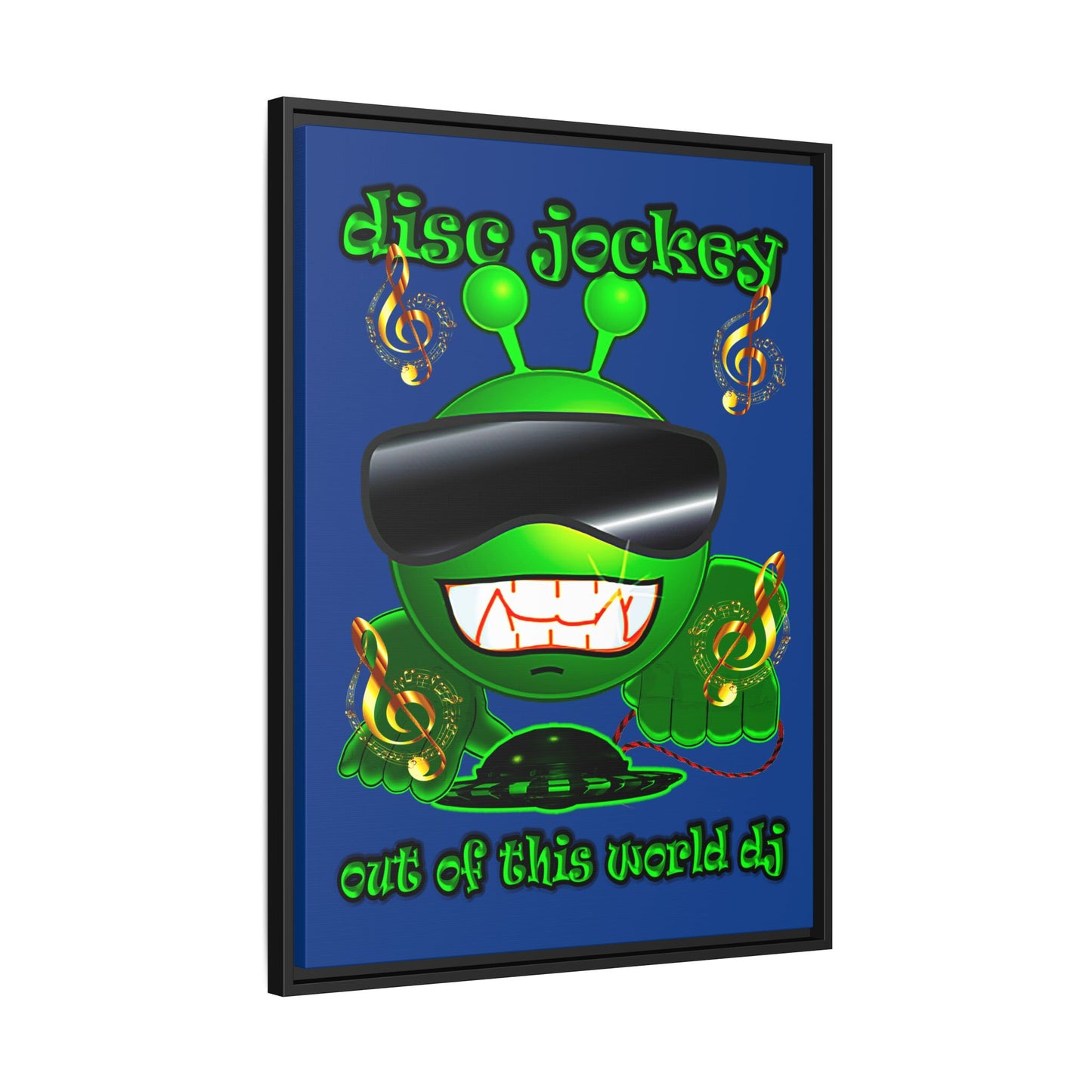 disc jockey - framed canvas art (dark blue)