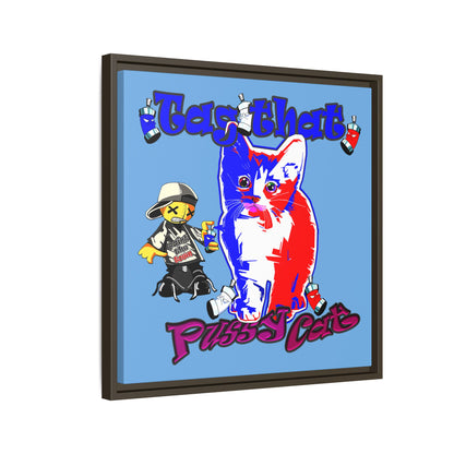 tag that - framed canvas art (light blue)