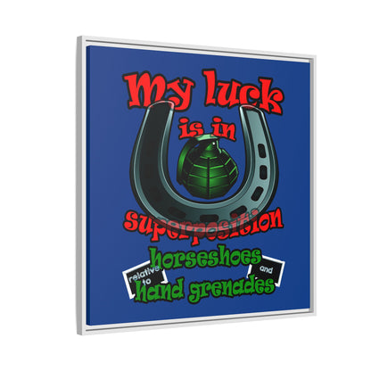 my luck - framed canvas art (dark blue)