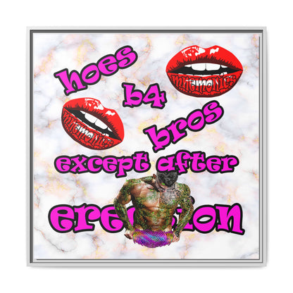 hoes b4 bros - framed canvas art (white marble)