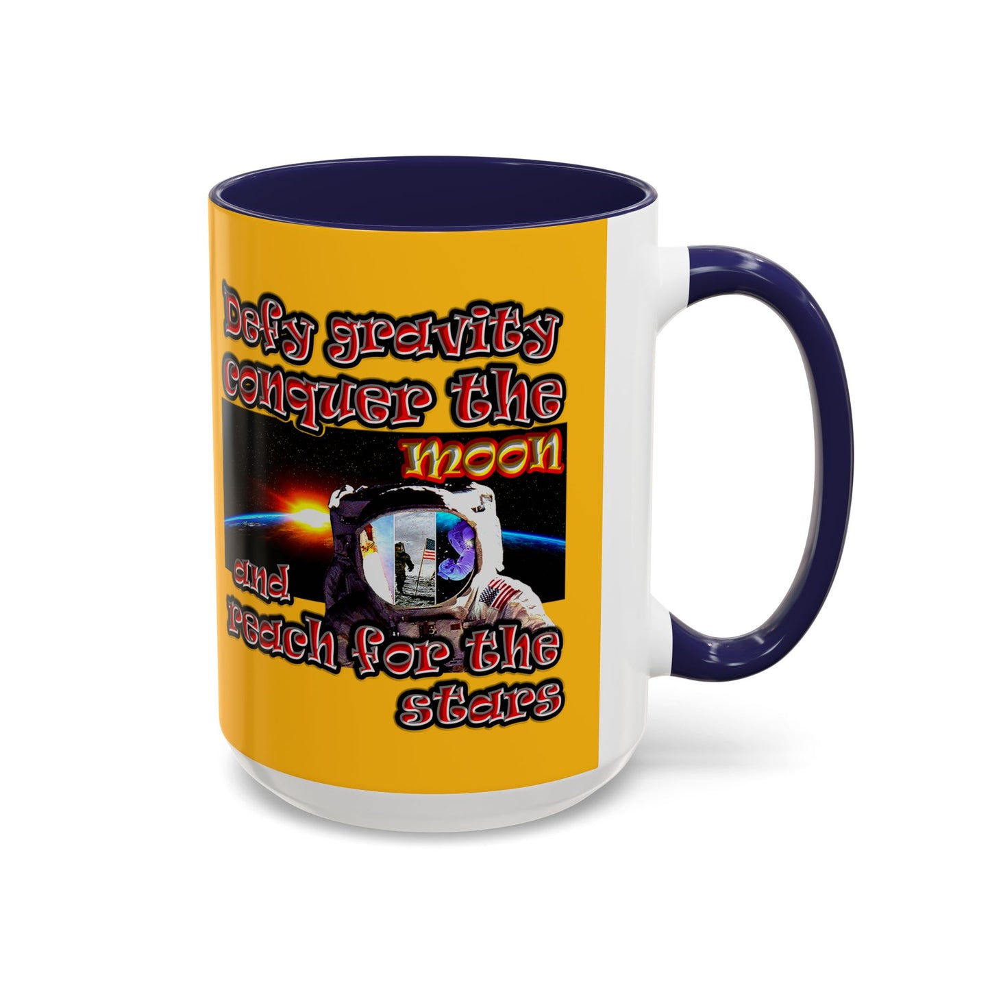 defy conquer reach - Accent Mug (yellow)
