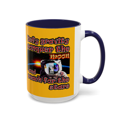 defy conquer reach - Accent Mug (yellow)