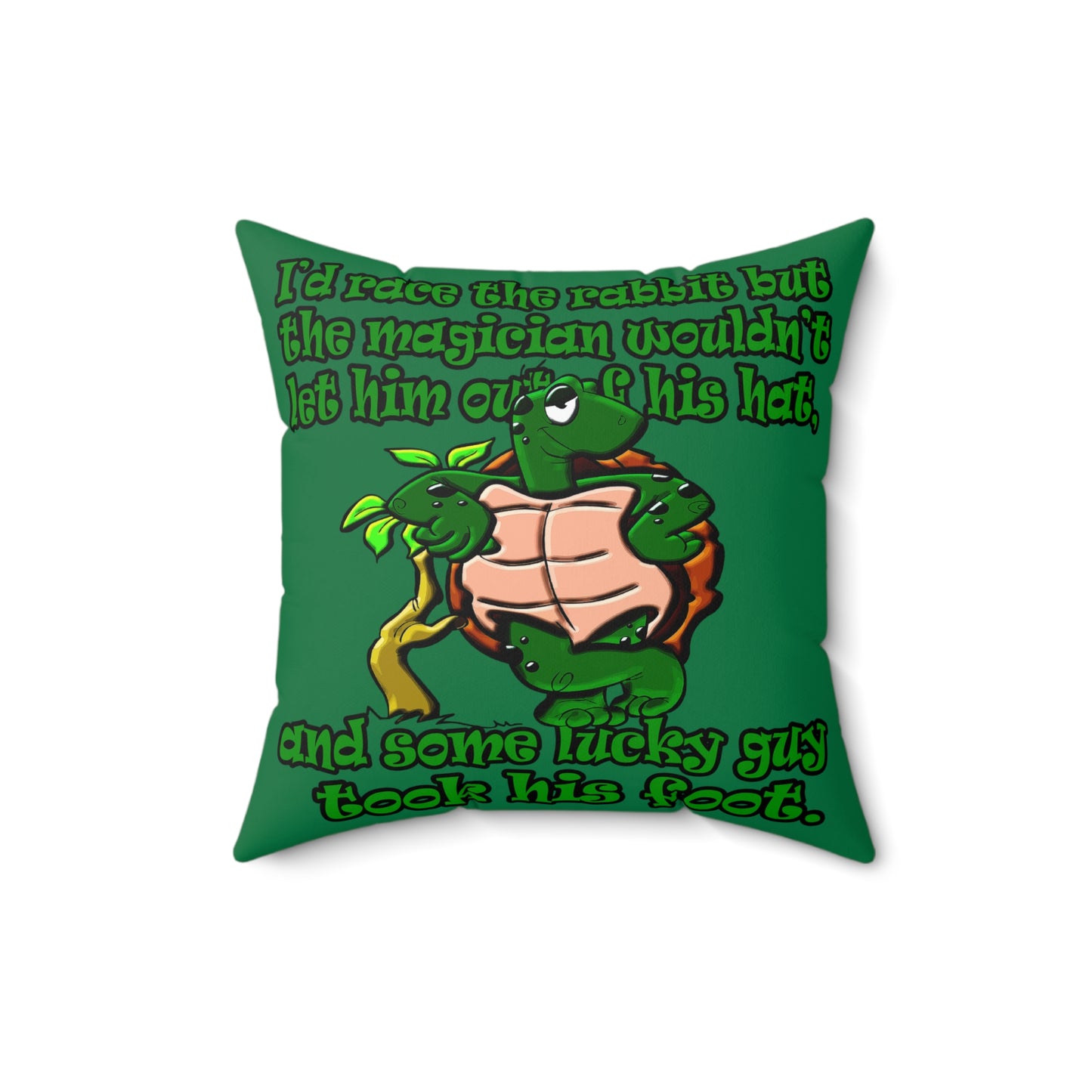 turtle race - Spun Polyester Square Pillow - (dark green)