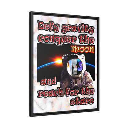 defy conquer reach - framed canvas art (white marble)