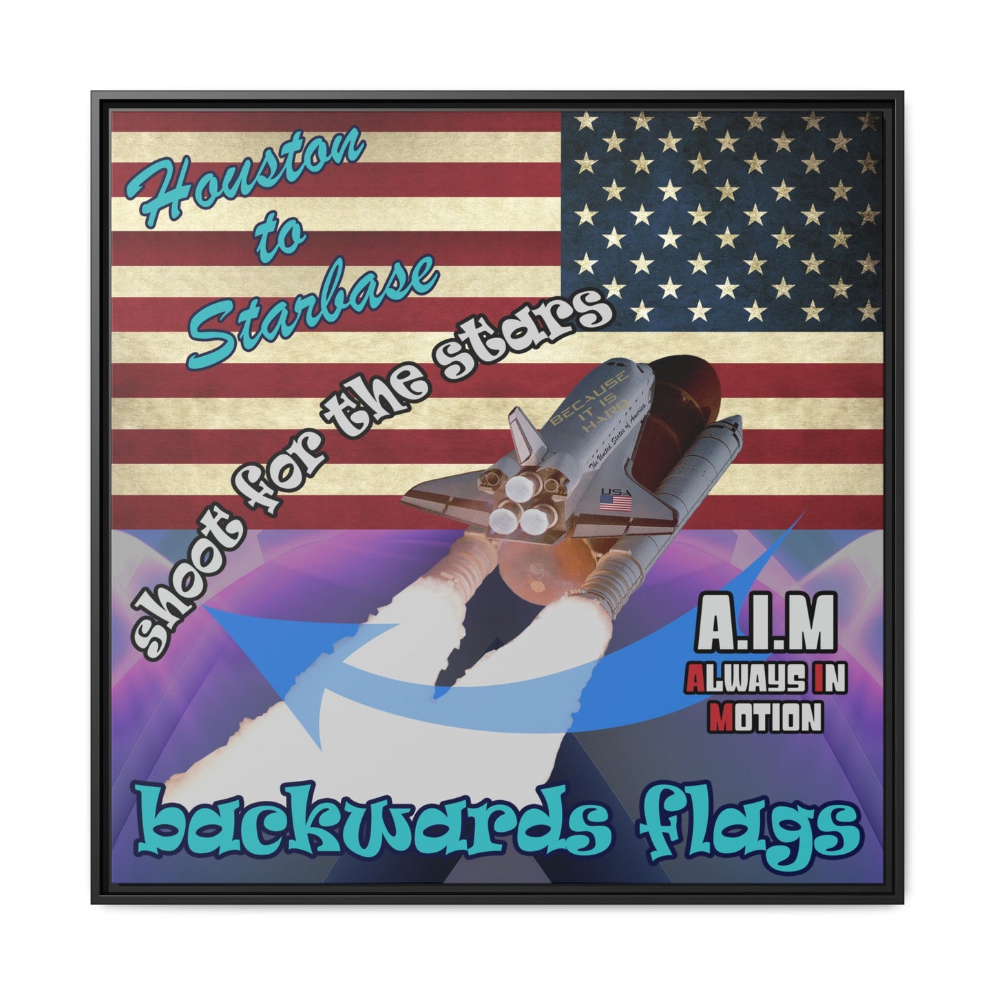 shoot for the stars - framed canvas art (grey-pink wave)