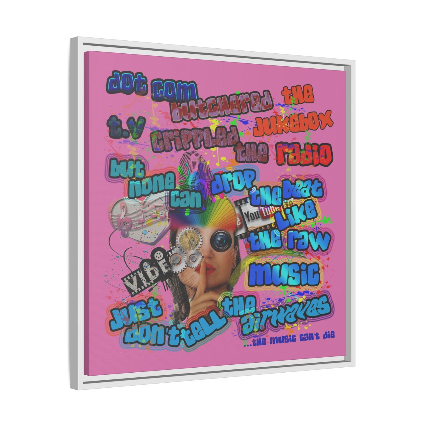 drop the beat - framed canvas art (light pink)