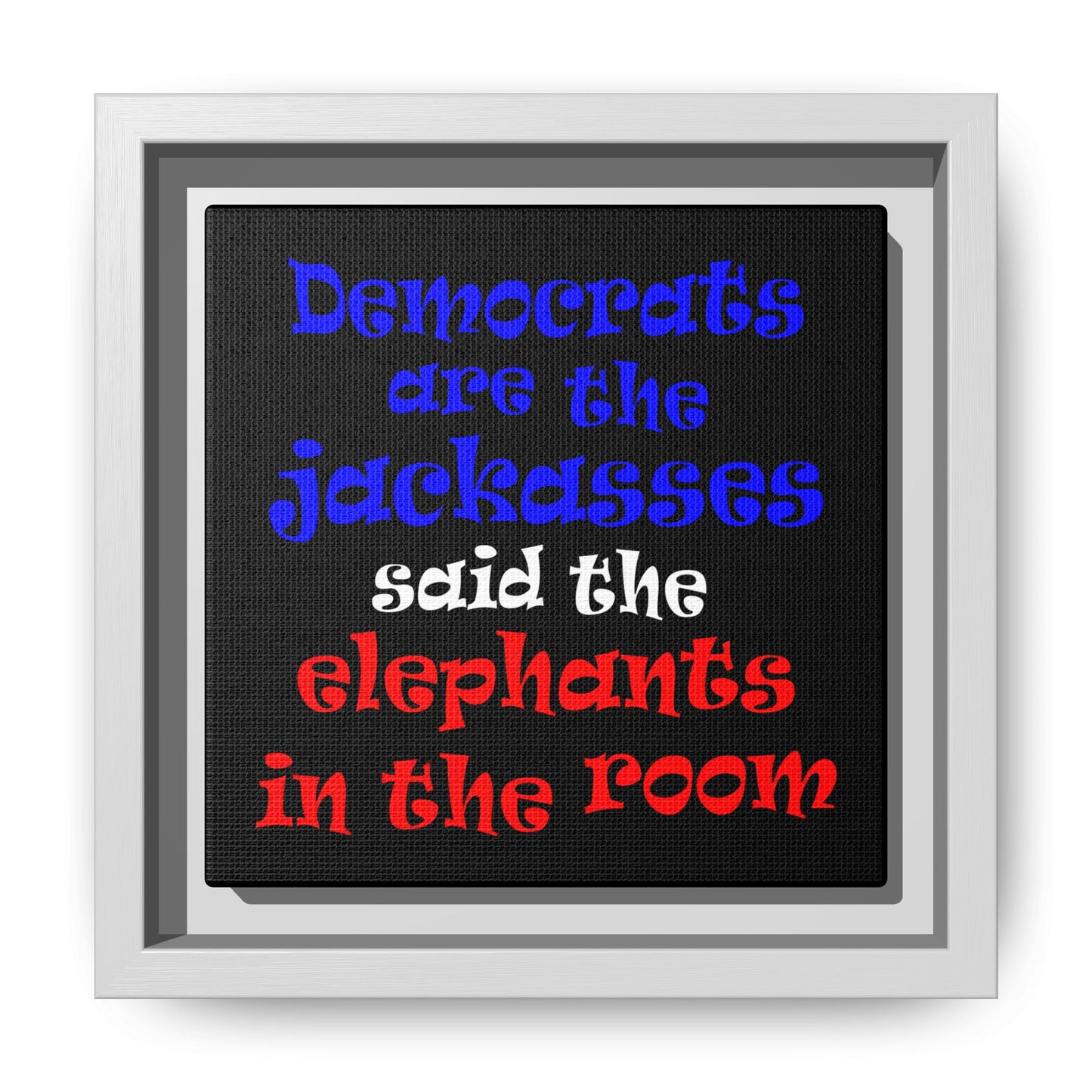 donkeys and elephants - framed canvas art (black)