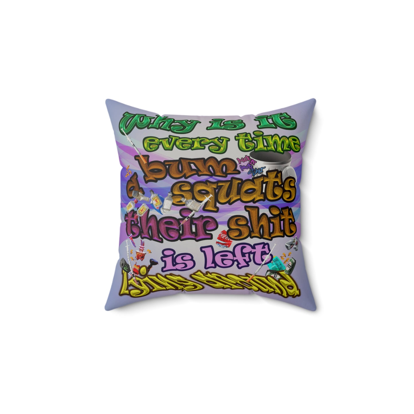 the bum's shit - Faux Suede Square Pillow - (light blue-pink wave)