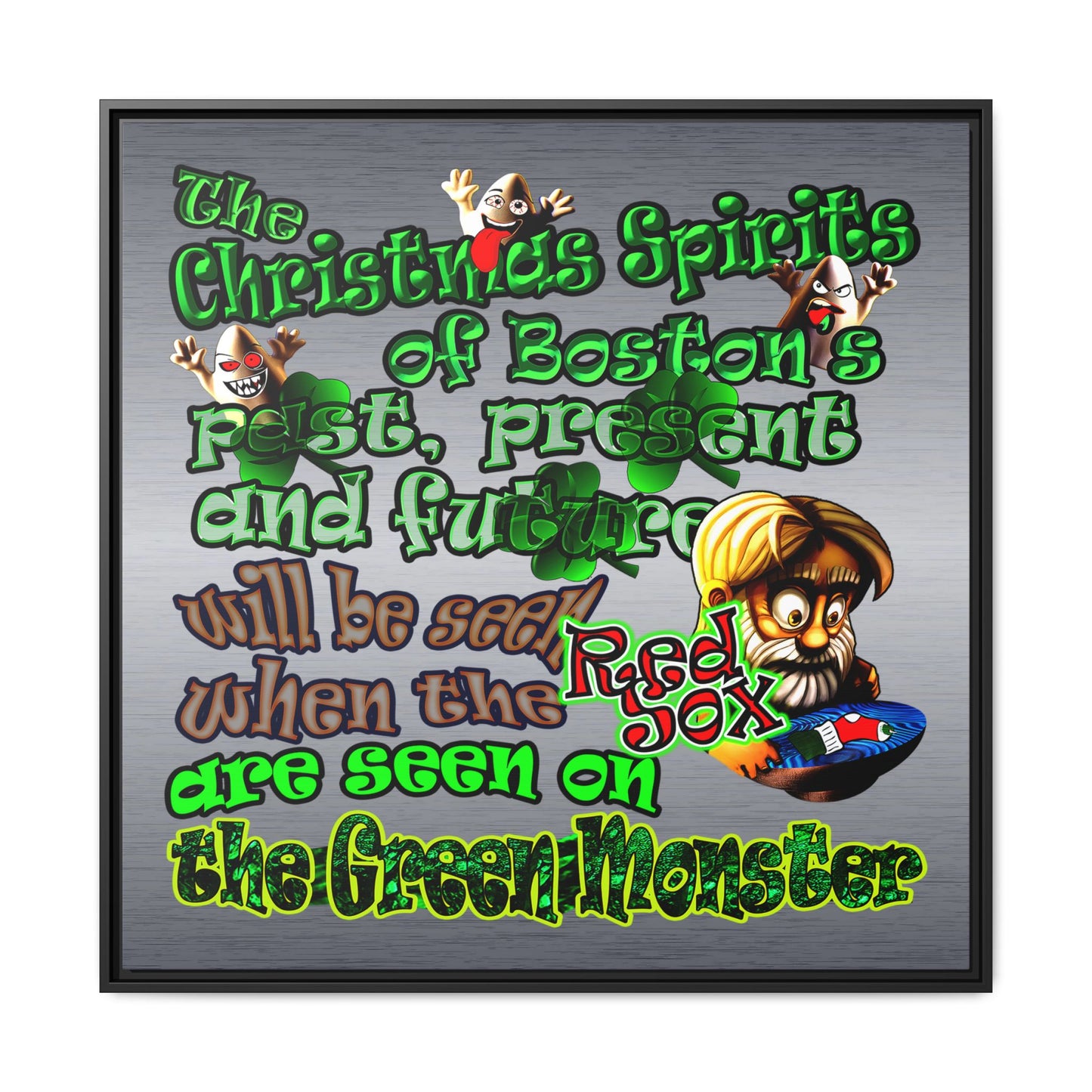 christmas spirits of boston - framed canvas art (brushed nickel)