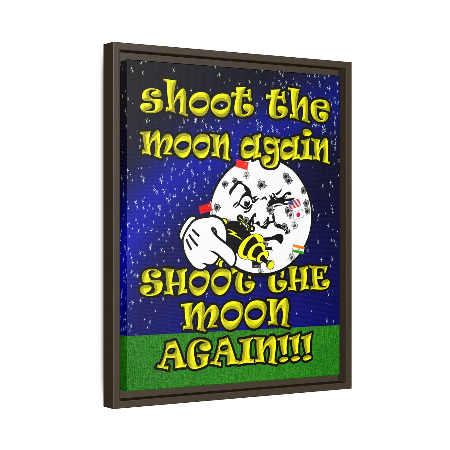 shoot the moon again - framed canvas art ('snoops' background)