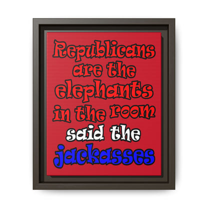 donkeys and elephants - framed canvas art (dark red)