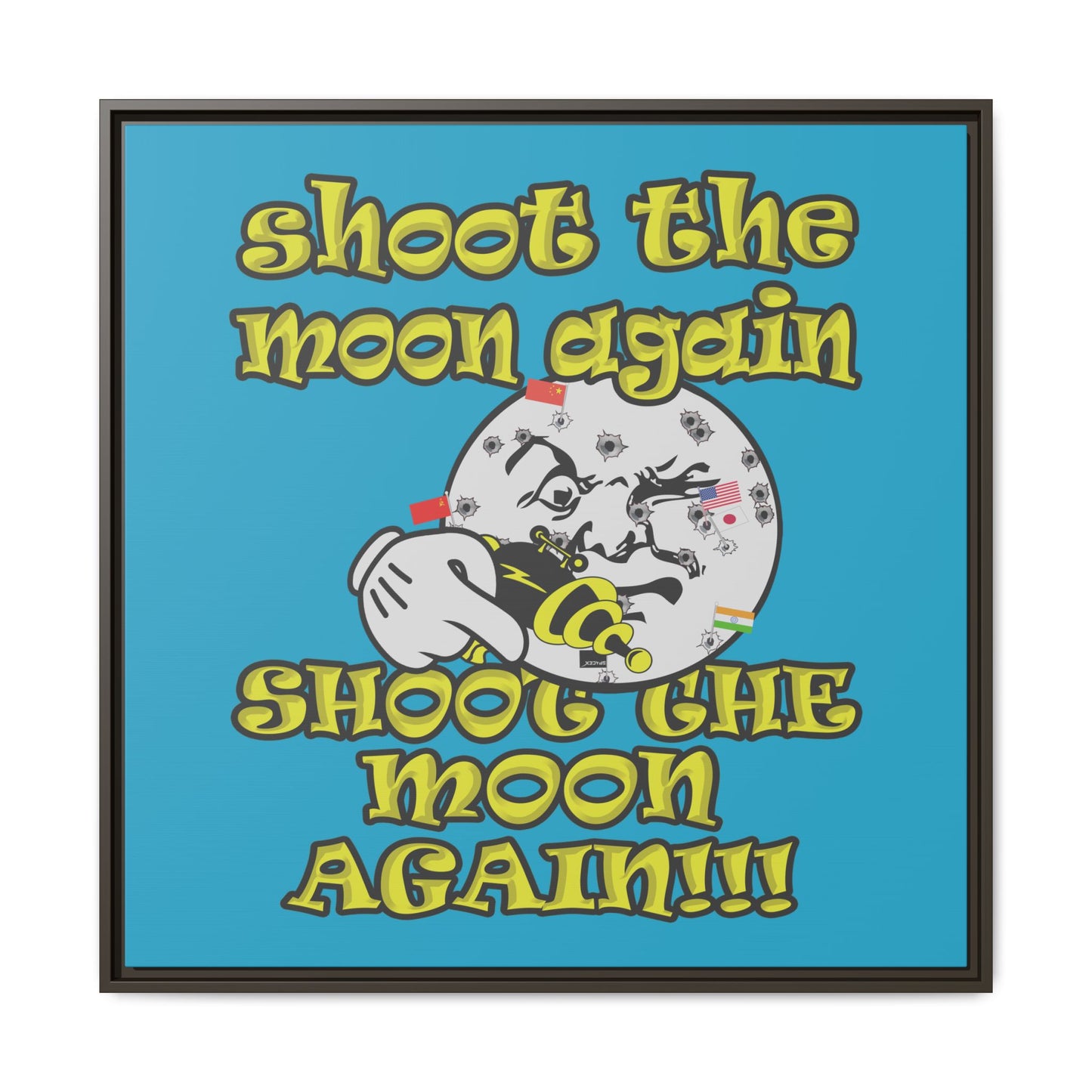 shoot the moon again - framed canvas art (turquoise)