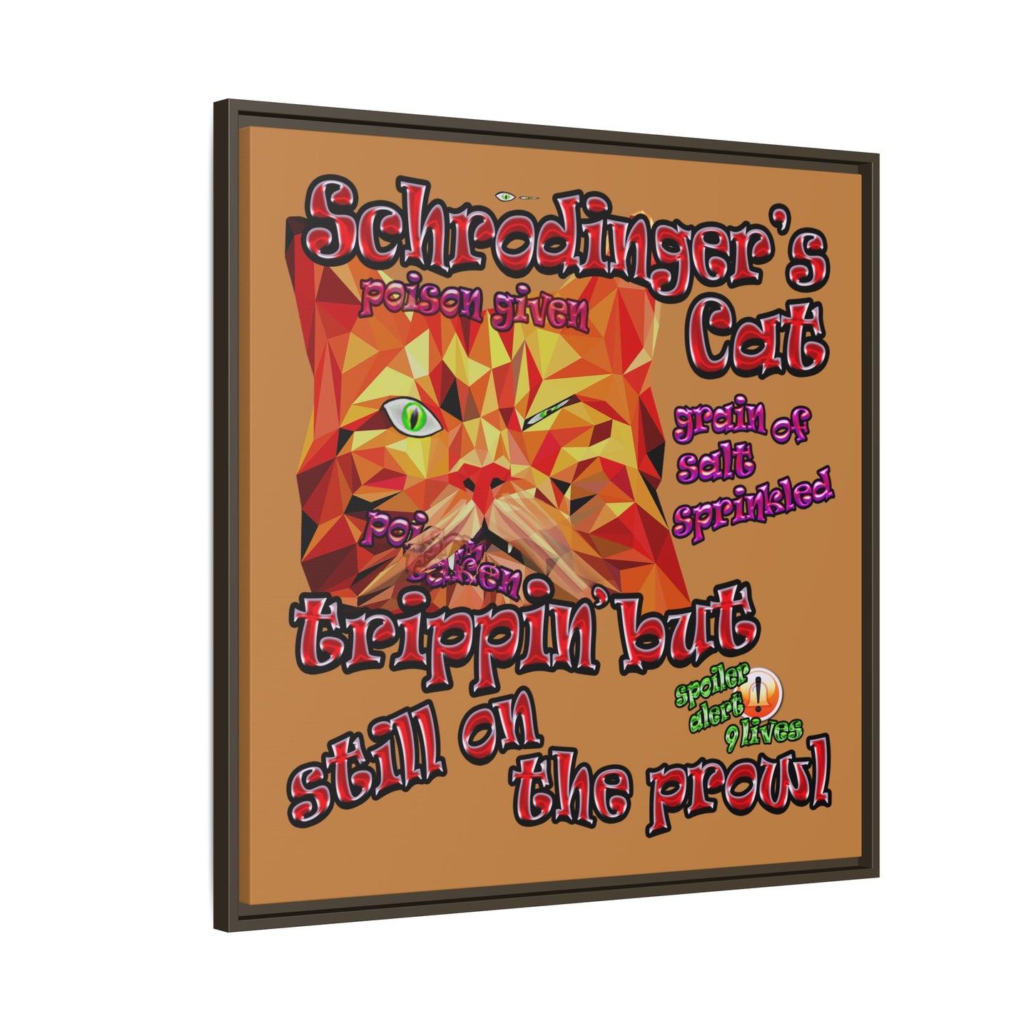 schrodinger's cat - framed canvas art (light brown)