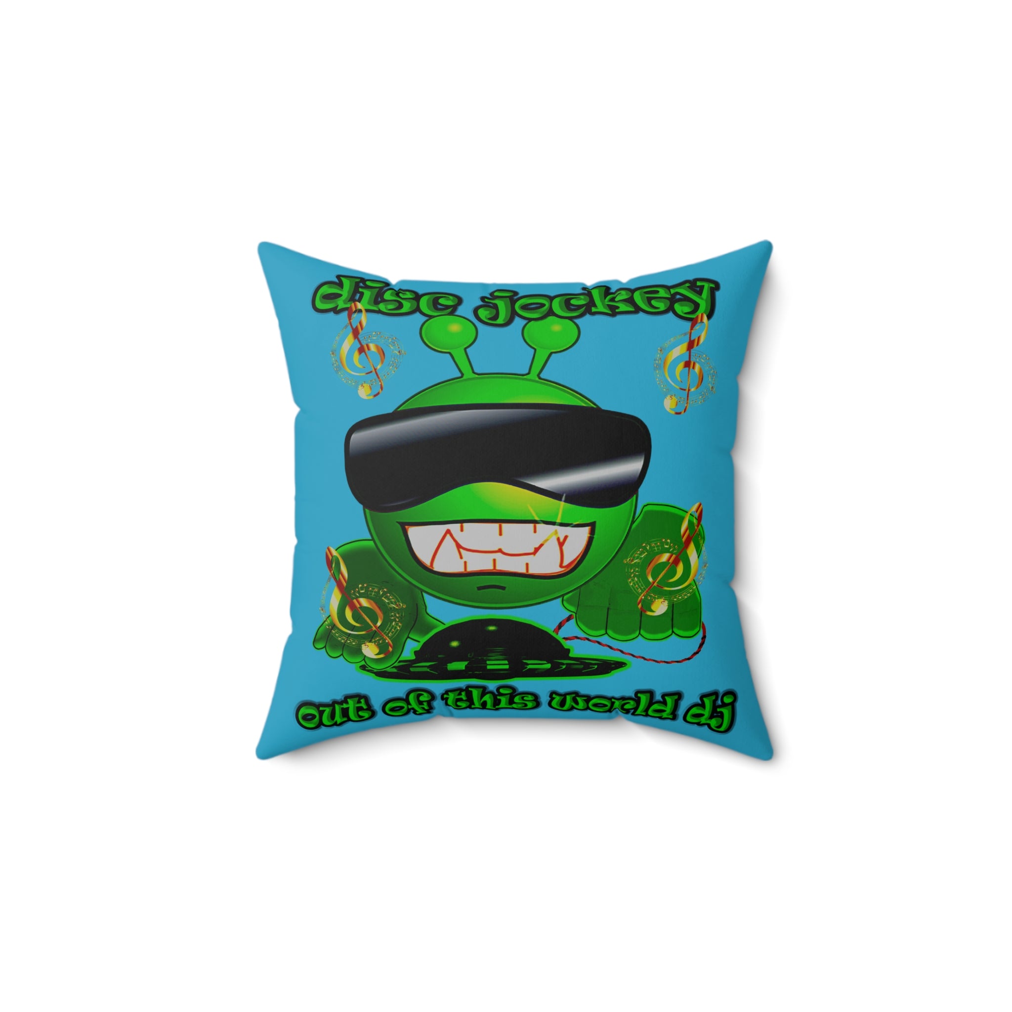 disc jockey - Spun Polyester Square Pillow - (turquoise)