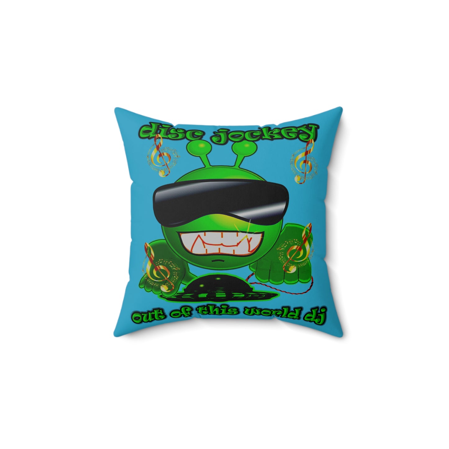 disc jockey - Spun Polyester Square Pillow - (turquoise)