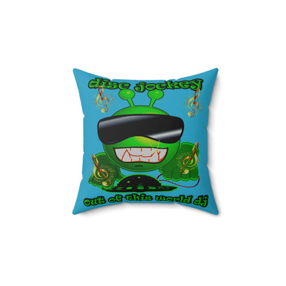 disc jockey - Spun Polyester Square Pillow - (turquoise)