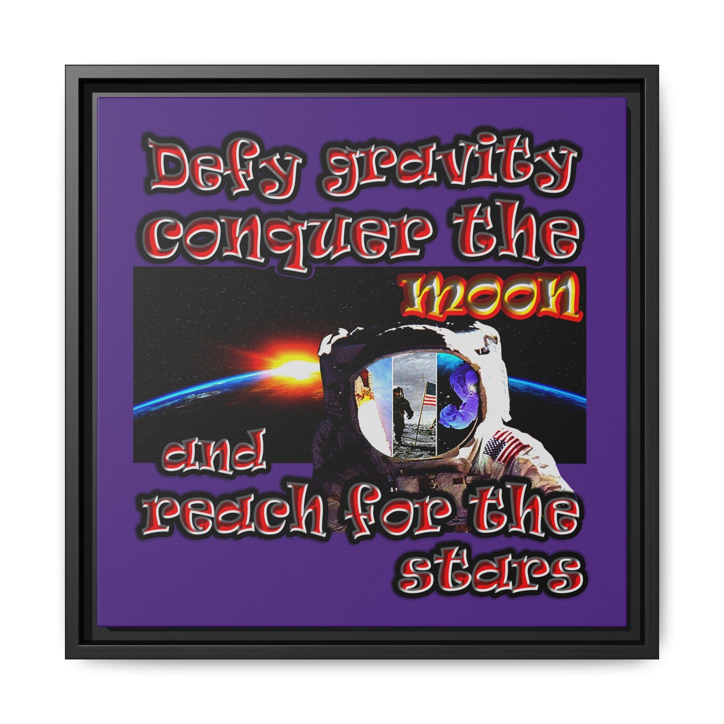 defy conquer reach - framed canvas art (purple)
