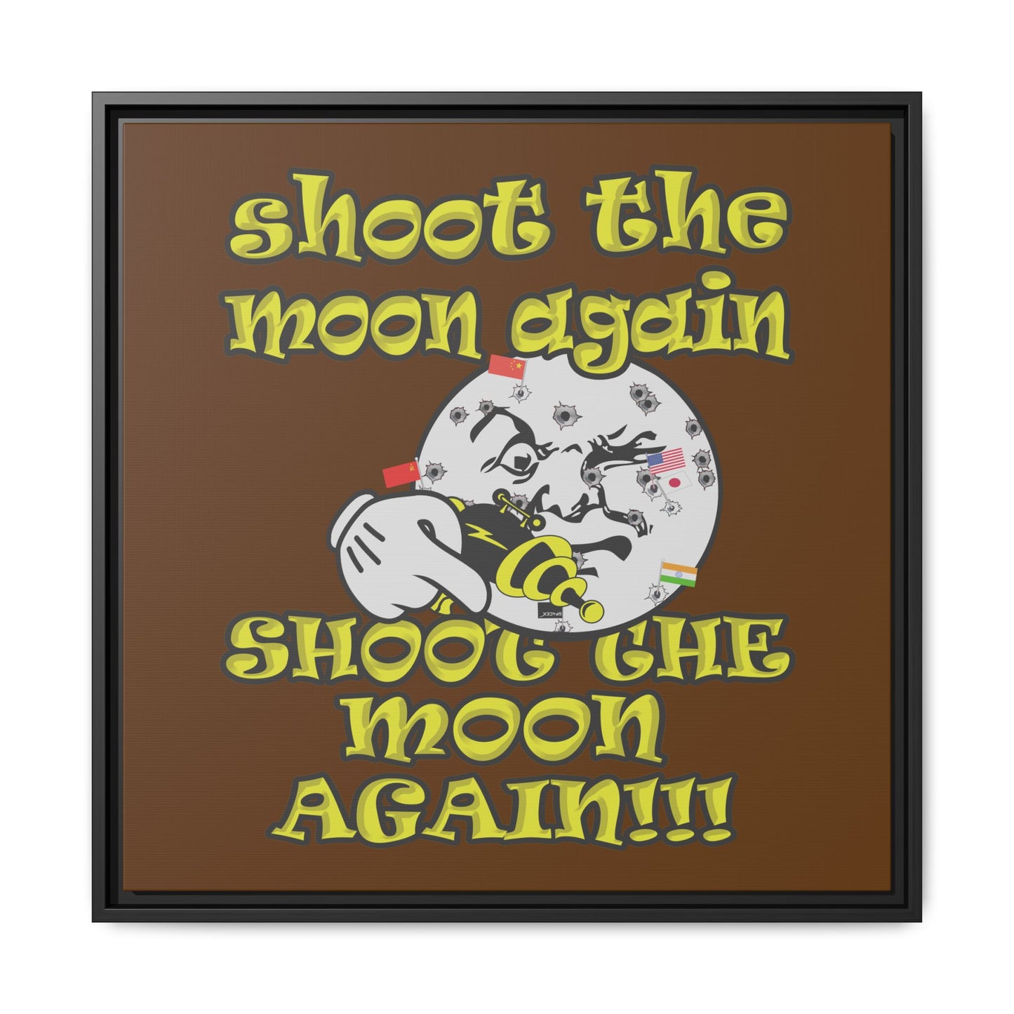 shoot the moon again - framed canvas art (brown)