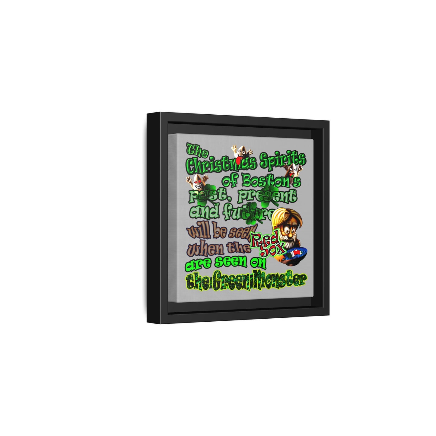 christmas spirits of boston - framed canvas art (light grey)