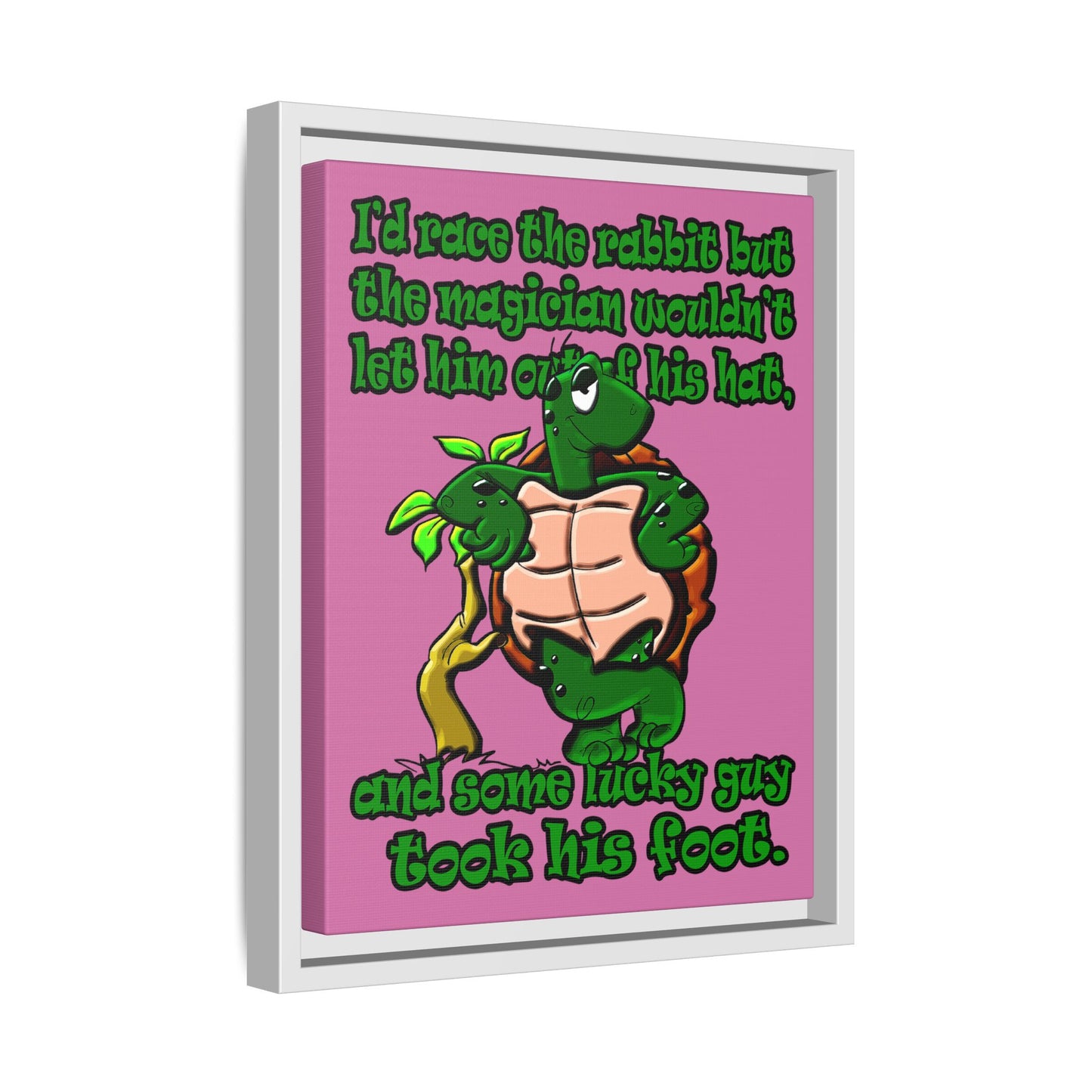 turtle race - framed canvas art (light pink)