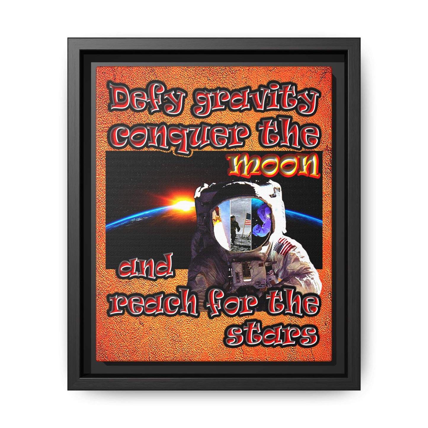 defy conquer reach - framed canvas art (burnt orange)