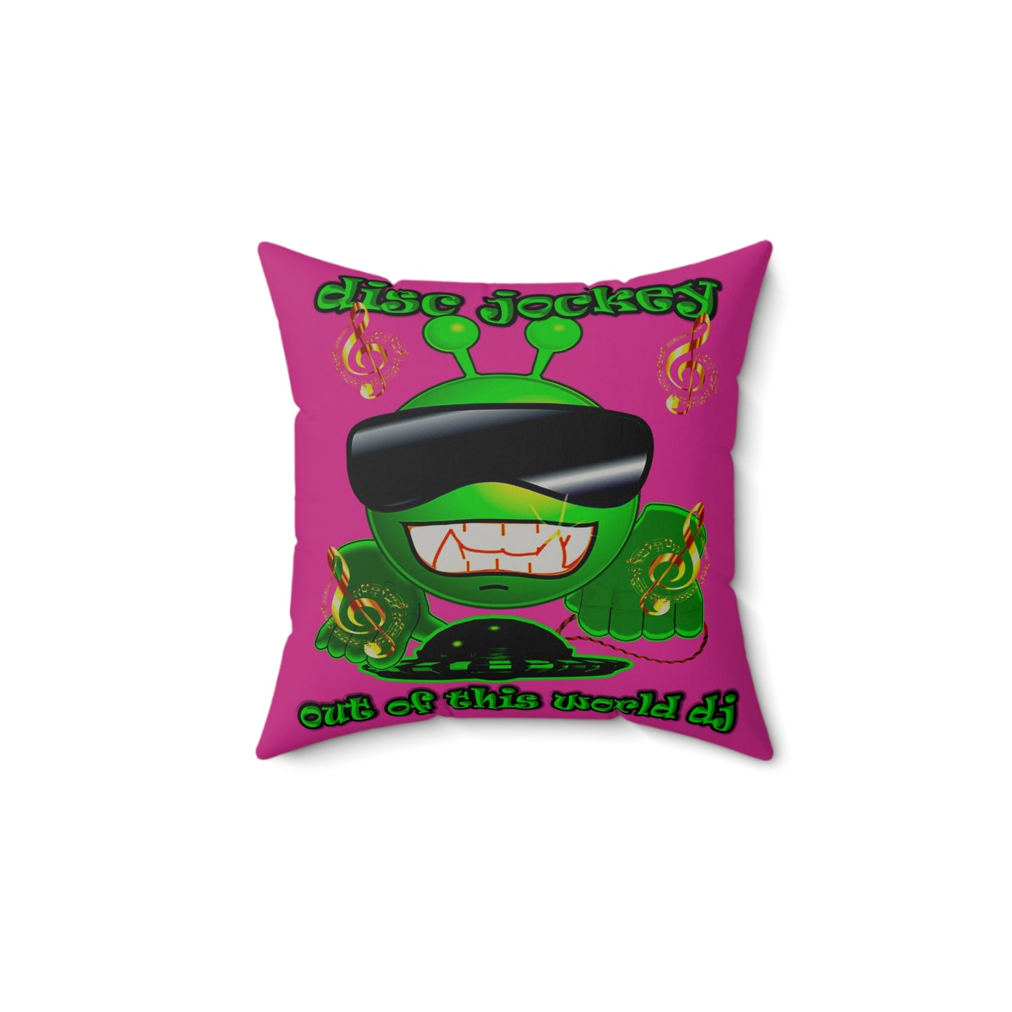 disc jockey - Faux Suede Square Pillow - (pink)