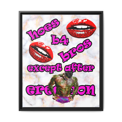 hoes b4 bros - framed canvas art (white marble)