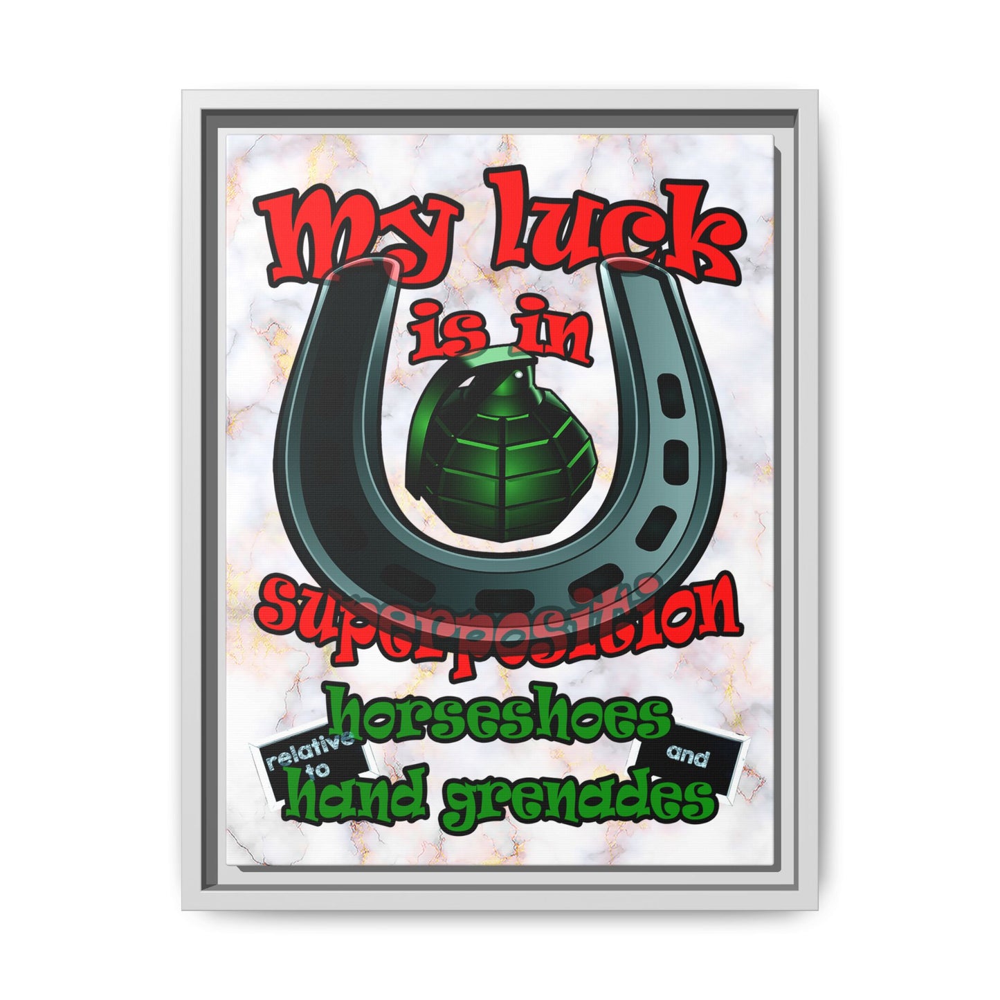 my luck - framed canvas art (white marble)