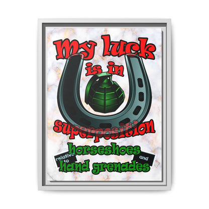 my luck - framed canvas art (white marble)