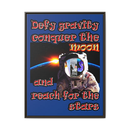 defy conquer reach - framed canvas art (dark blue)