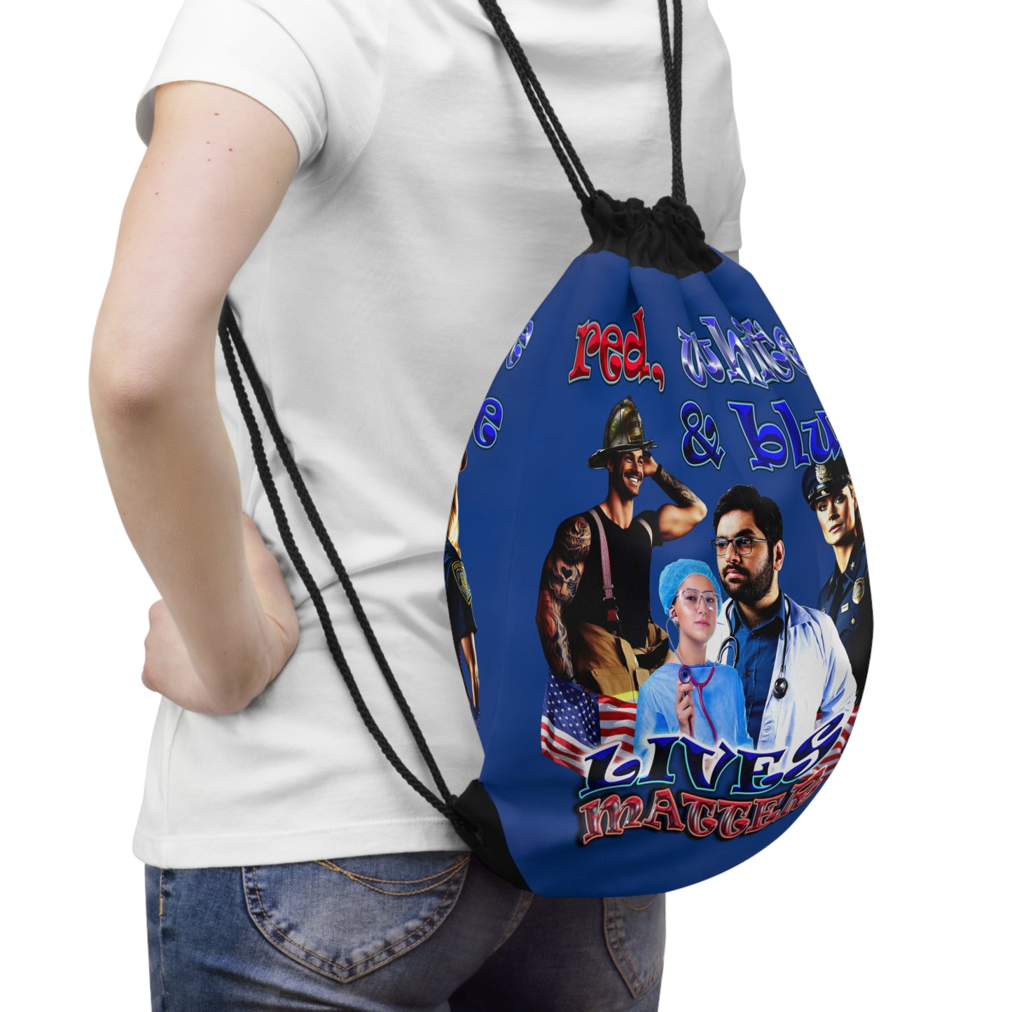 rw&b lives matter - Drawstring Bag (dark blue)