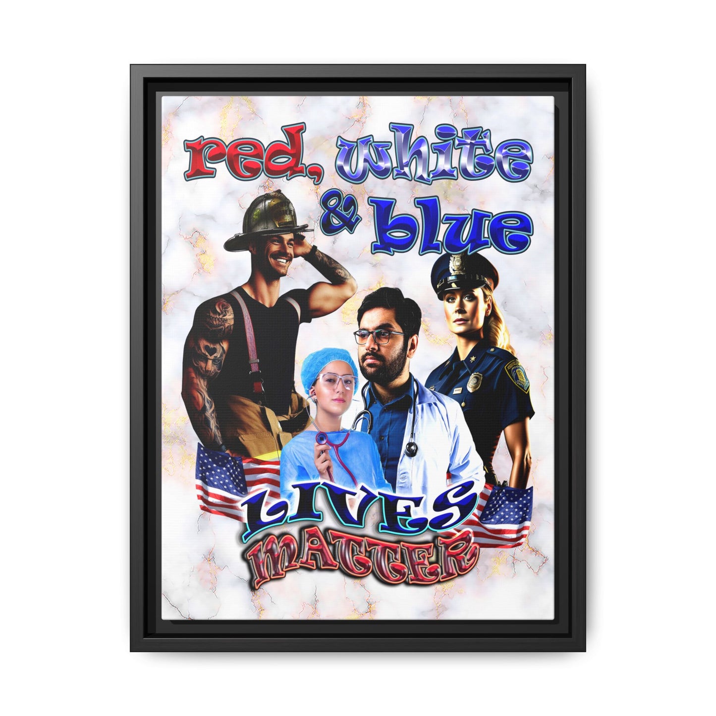 rw&b lives matter - framed canvas art (white marble)