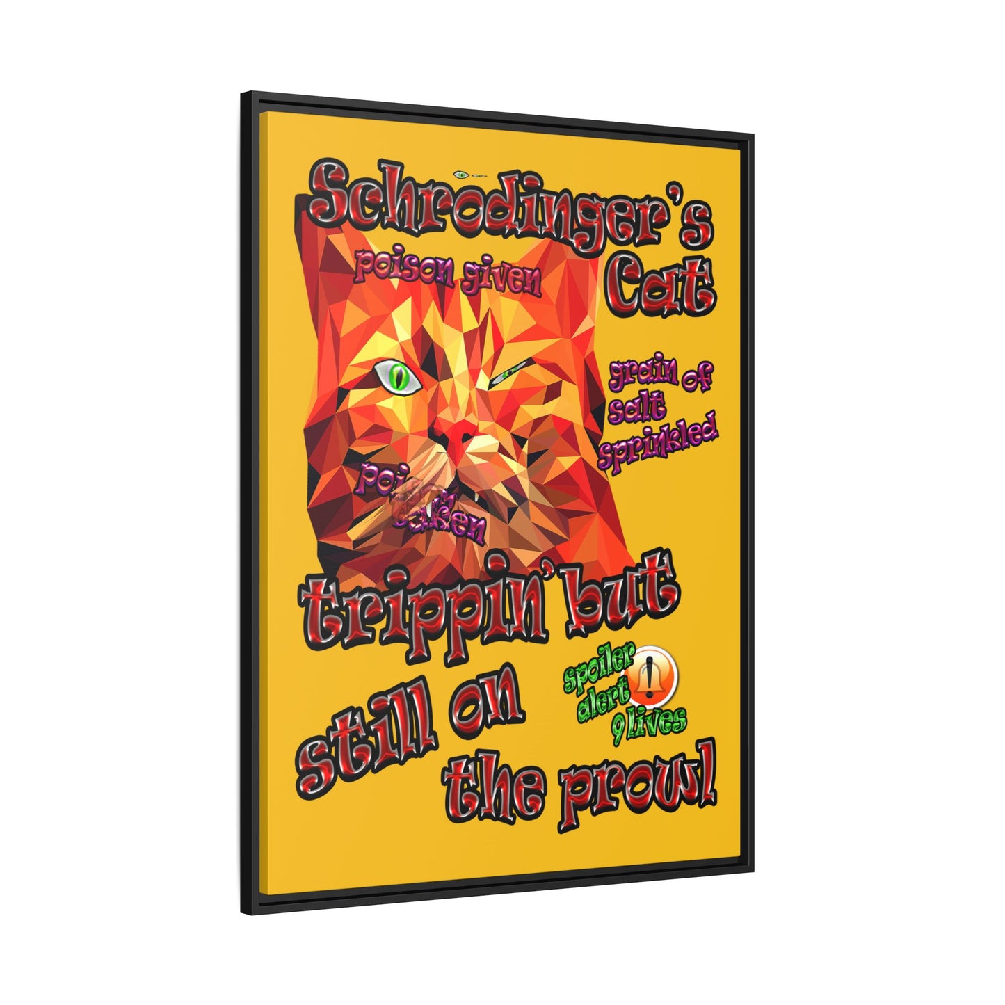schrodinger's cat - framed canvas art (yellow)