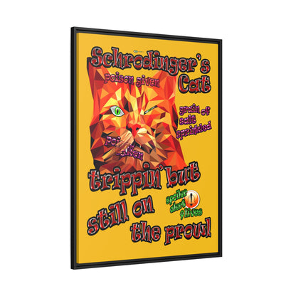 schrodinger's cat - framed canvas art (yellow)