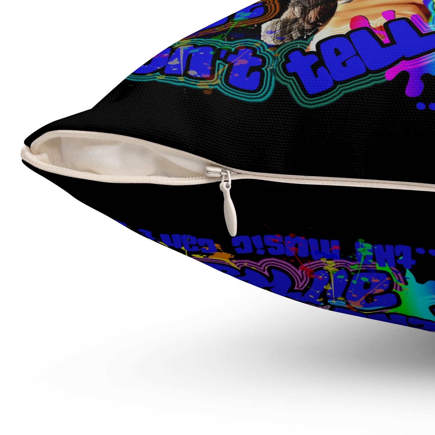 drop the beat - Spun Polyester Square Pillow - (black)