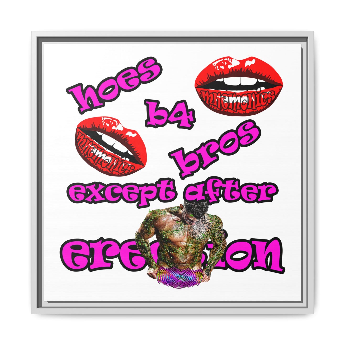 hoes b4 bros - framed canvas art (white)