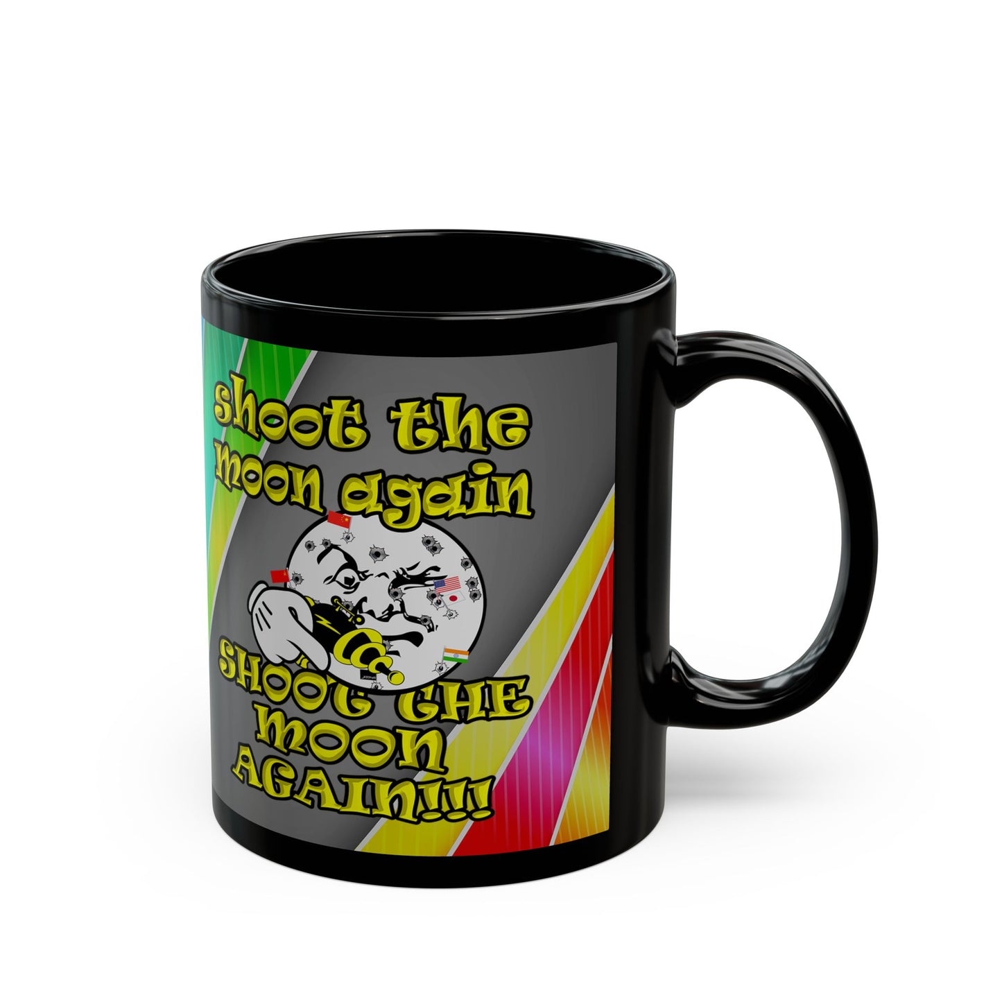 shoot the moon again - Black Mug (rainbow split)