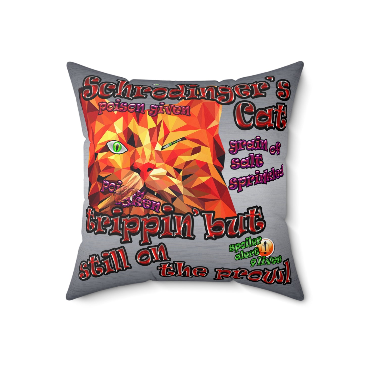 schrodinger's cat - Spun Polyester Square Pillow - (brushed nickel)
