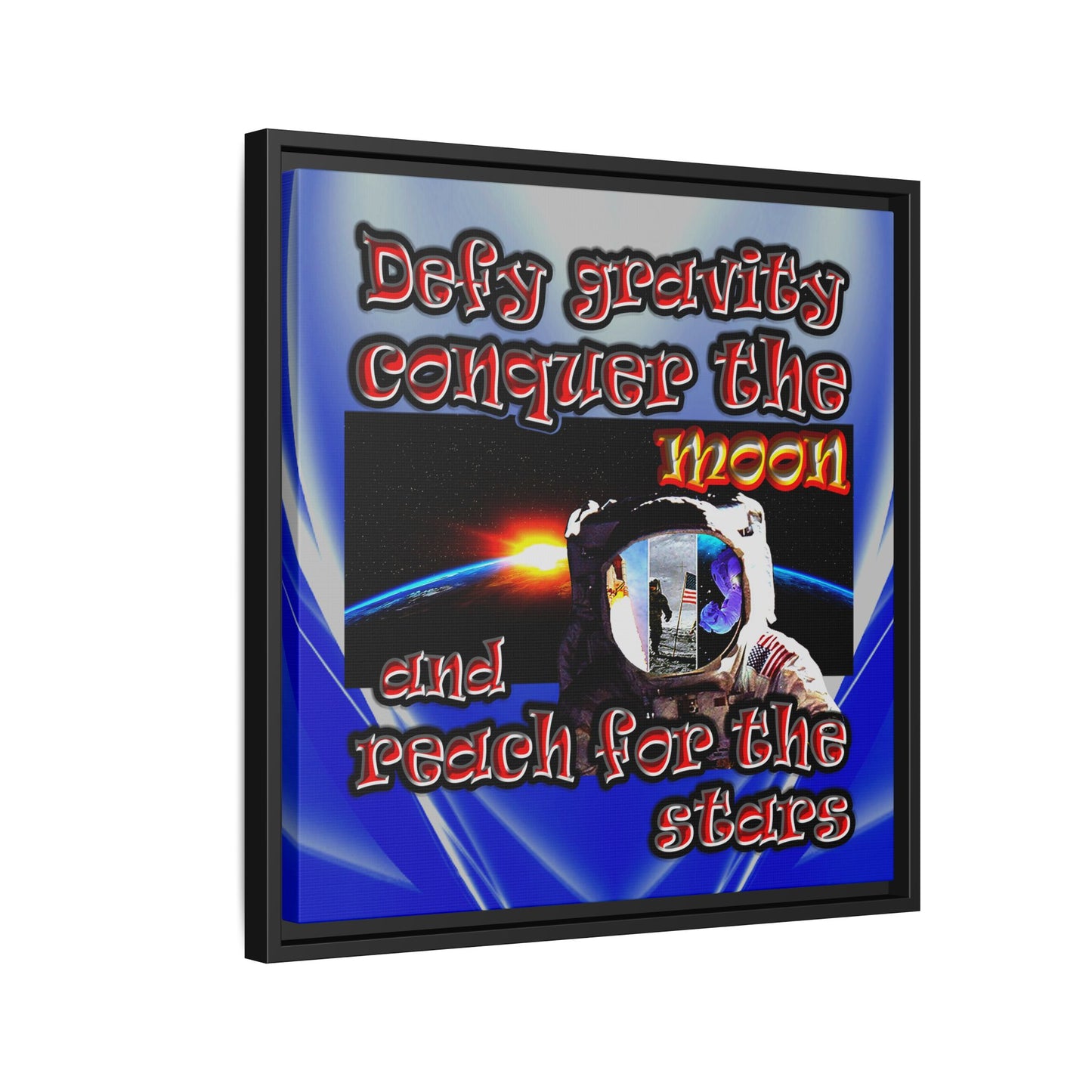defy conquer reach - framed canvas art (blue-white wave)