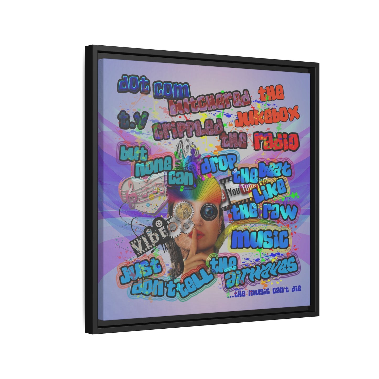 drop the beat - framed canvas art (light blue-pink wave)
